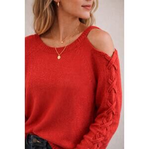 Aeropostale Red Knit Sweater Criss Cross Sleeve Detail Cozy Lightweight Small